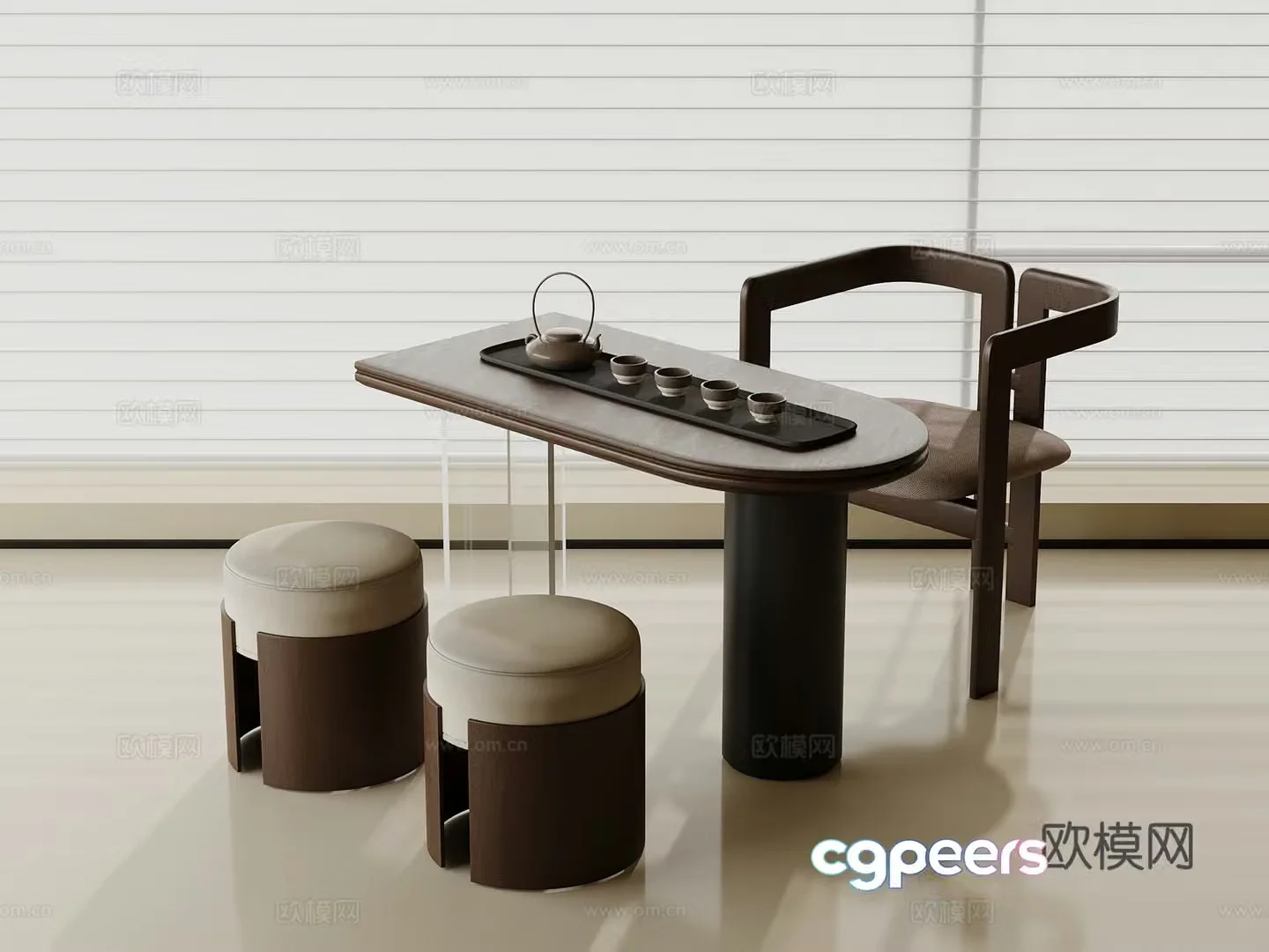 Middle-aged tea table and chair 3D model