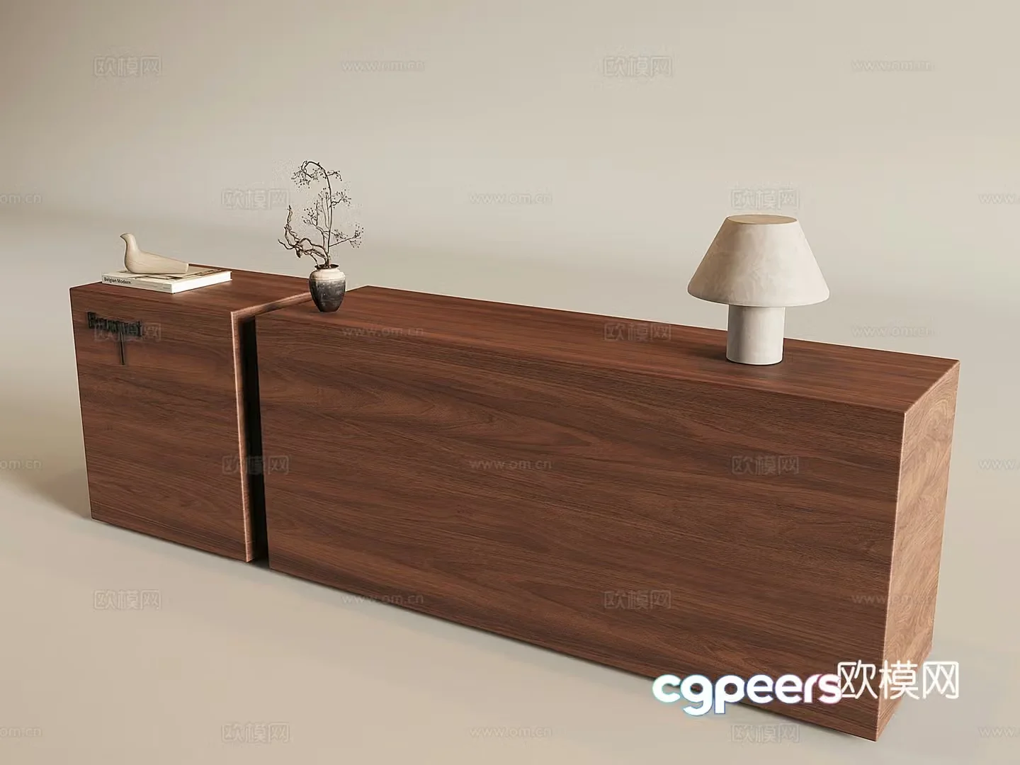 Wasabi Middle Style Cashier Bar Reception Desk Front Desk Solid Wood Counter Table Lamp 3D Model