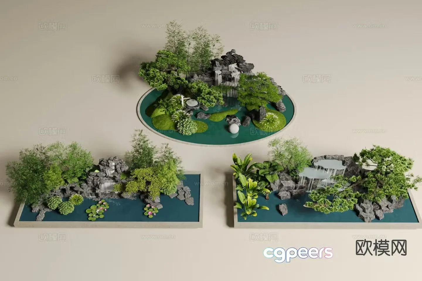 Chinese rockery waterscape courtyard landscape sketch 3D model