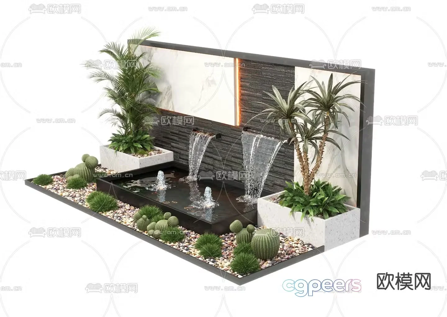 New Chinese style water feature wall fountain falling water sketch 3D model