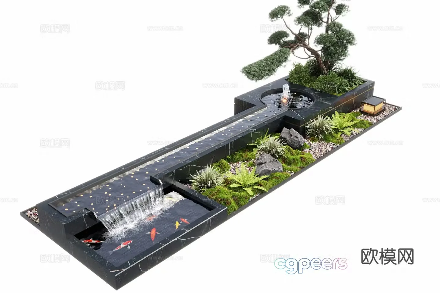Modern water landscape garden waterscape water bowl stacked water water drop 3d model