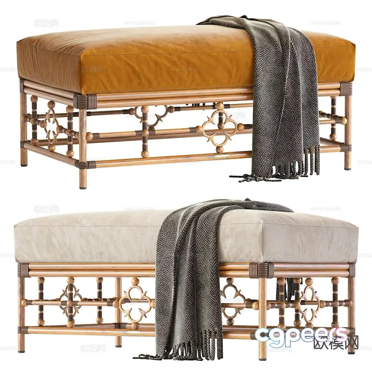 Nordic footrest bed end stool 3d model