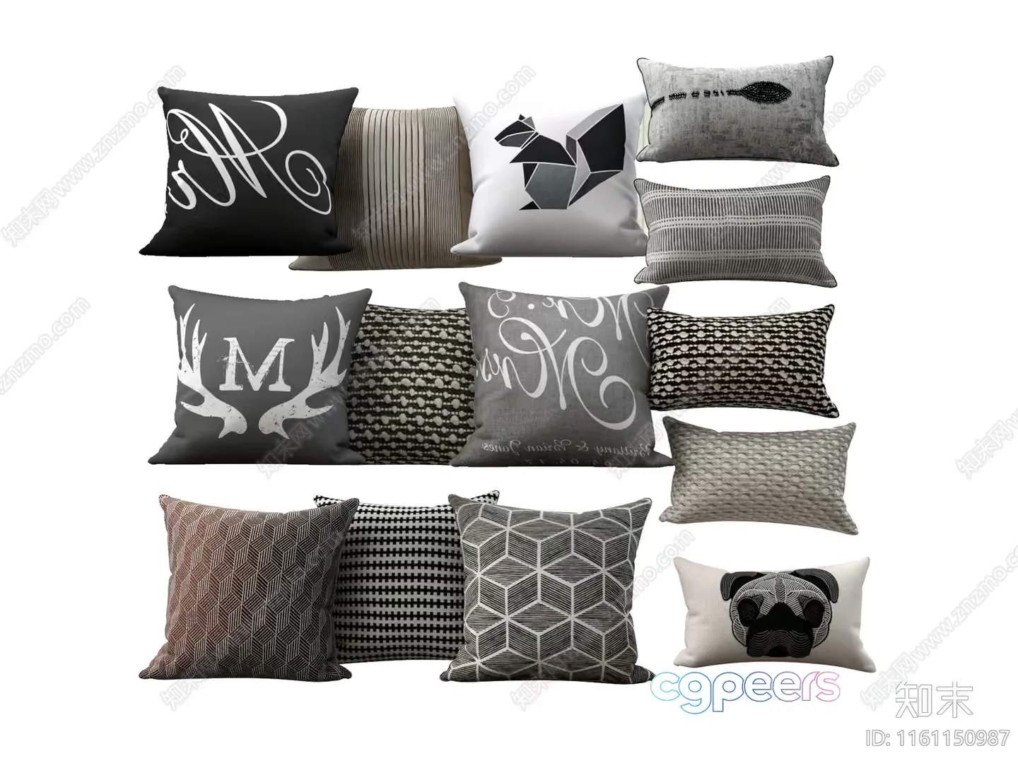 Gray Throw Pillows 3D Model – 3422 – VRAY Render