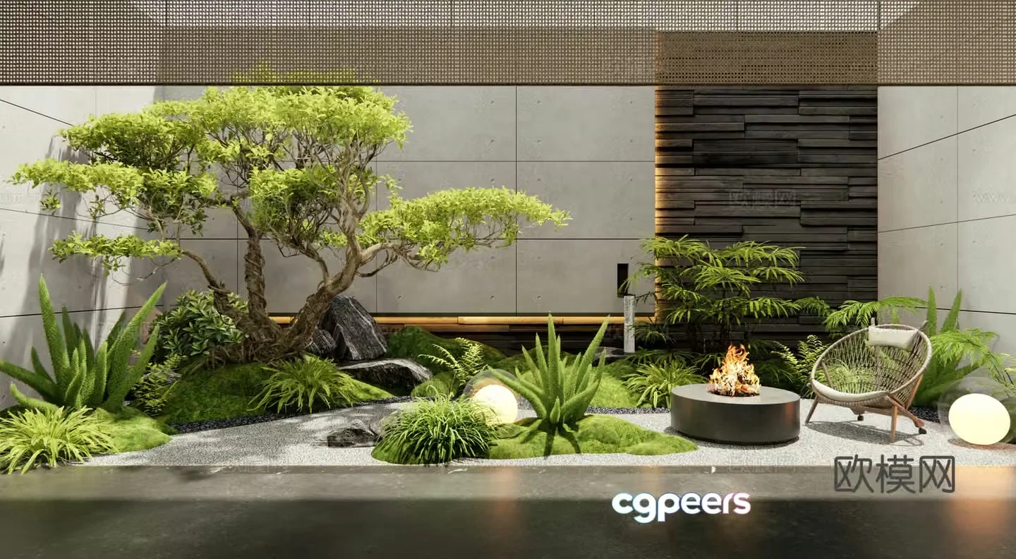 Modern sunken courtyard landscape patio courtyard 3d model