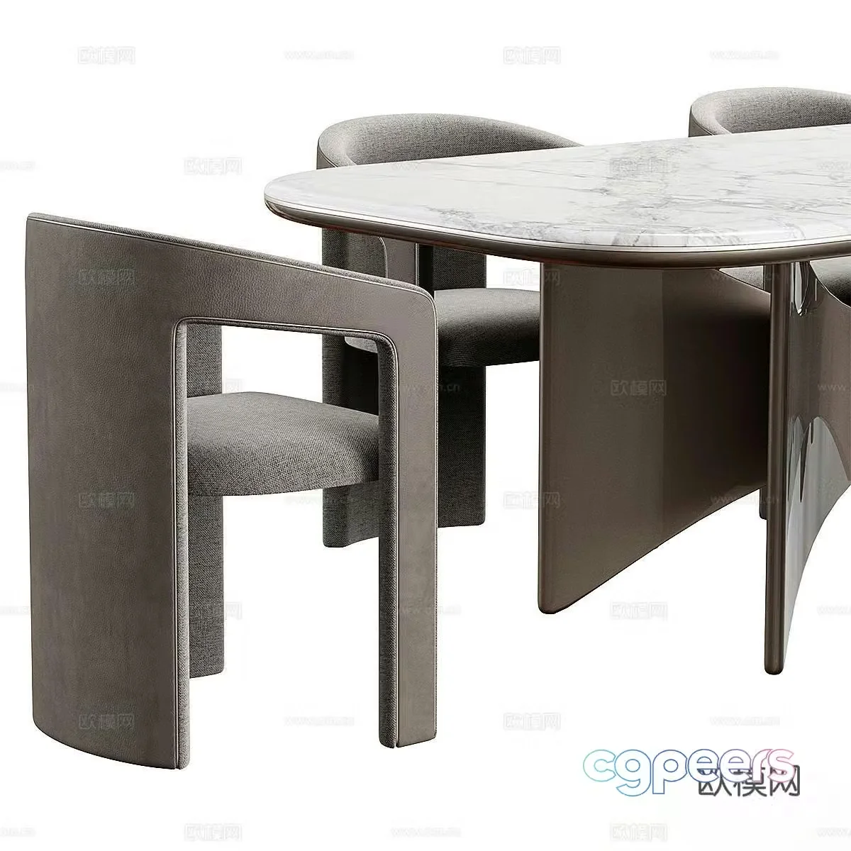 Modern Italian dining table and chair combination Italian light luxury dining table and chair marble dining table and fabric dining chair 3D model
