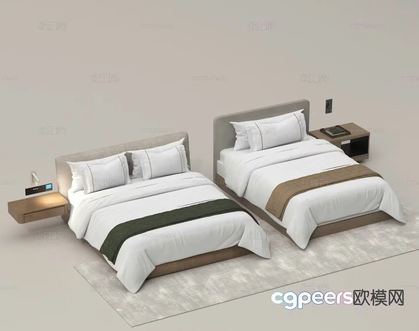 Modern hotel single bed hotel double bed 3d model