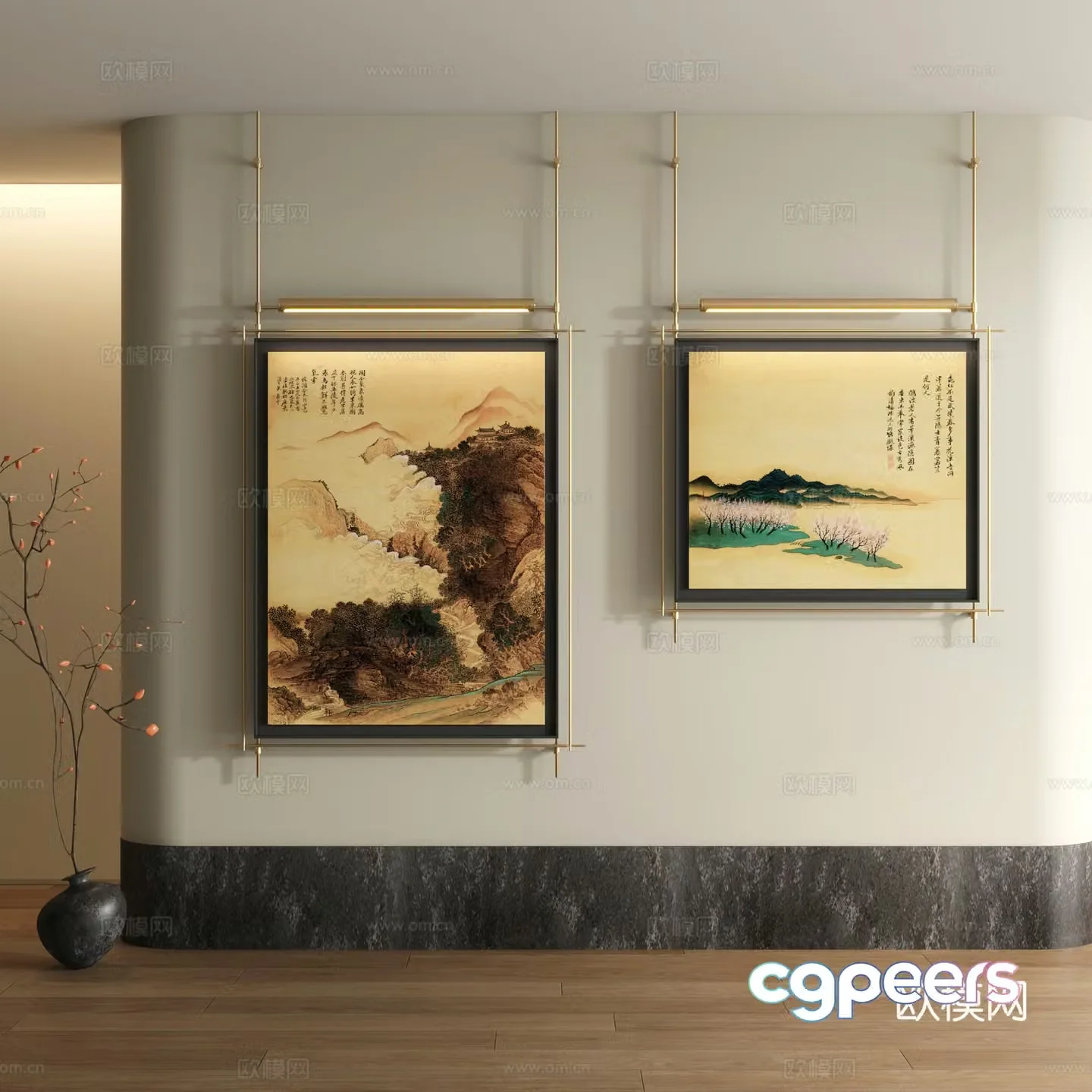 Song style decorative painting New Chinese style landscape painting 3D model