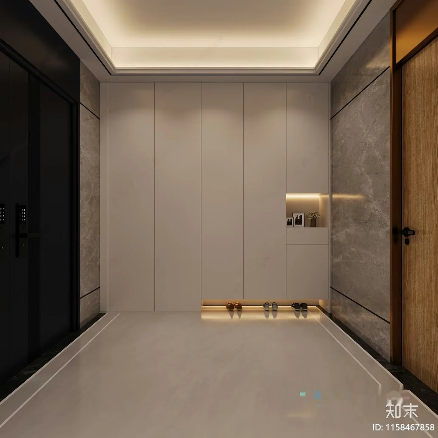 A Hallway With A White Floor And Ceiling Featuring A Row 3D Model – 3486 – VRAY Render