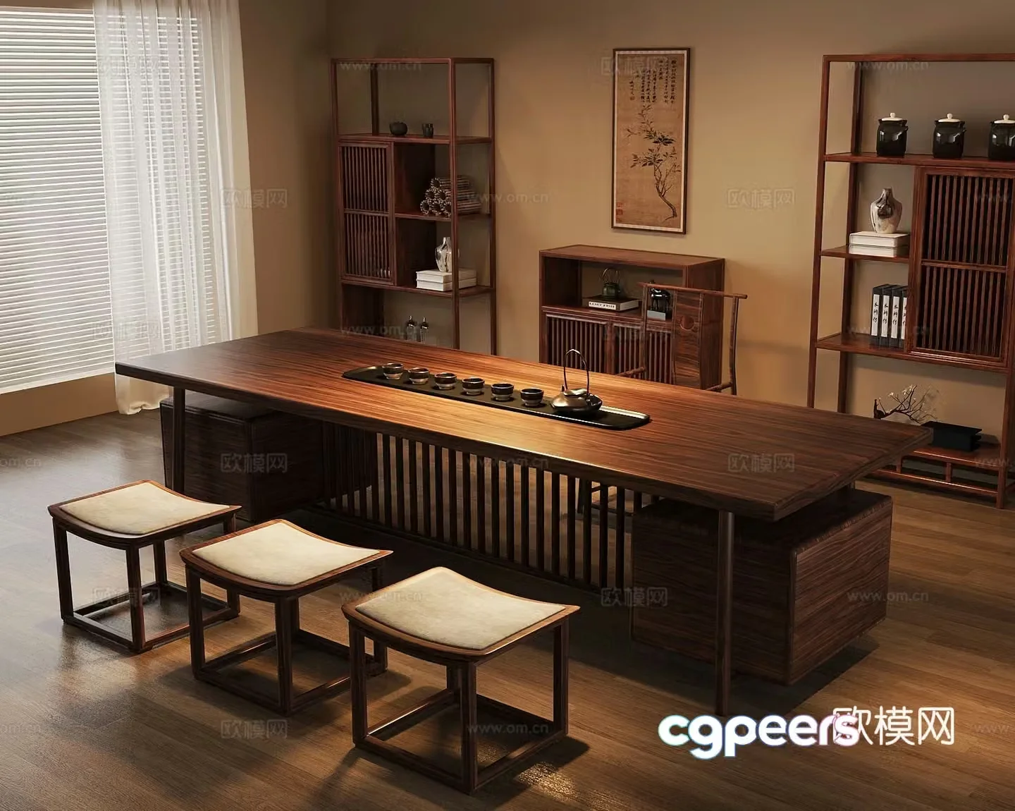 New Chinese style tea table and chair tea chair tea table Bogu rack 3D model