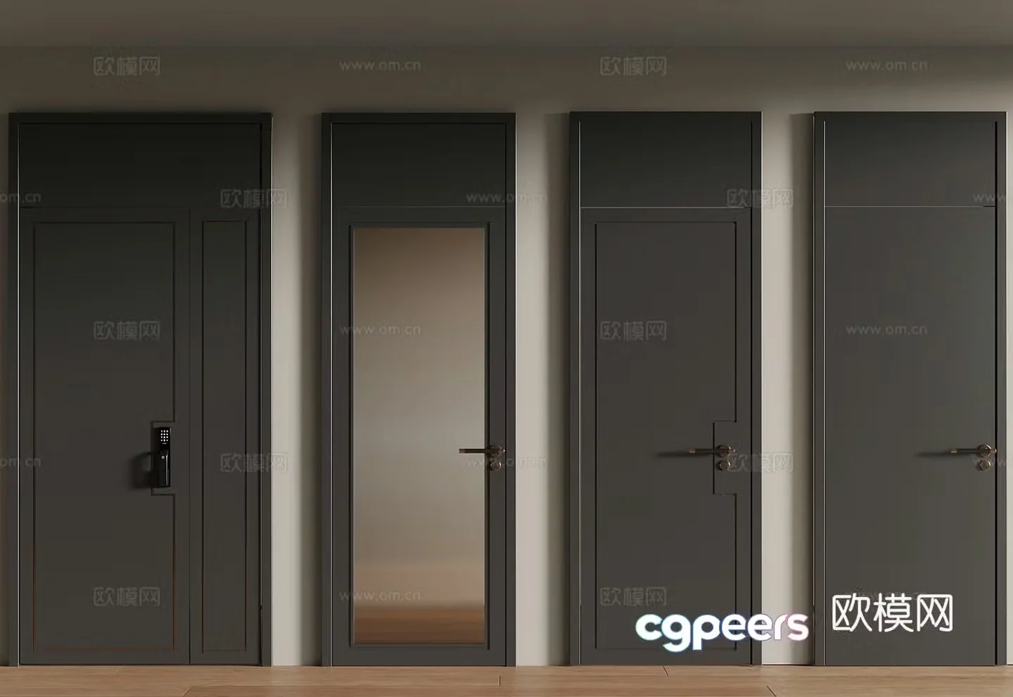 New Chinese style single-open door medieval style single-open door glass door wooden door security door 3D model