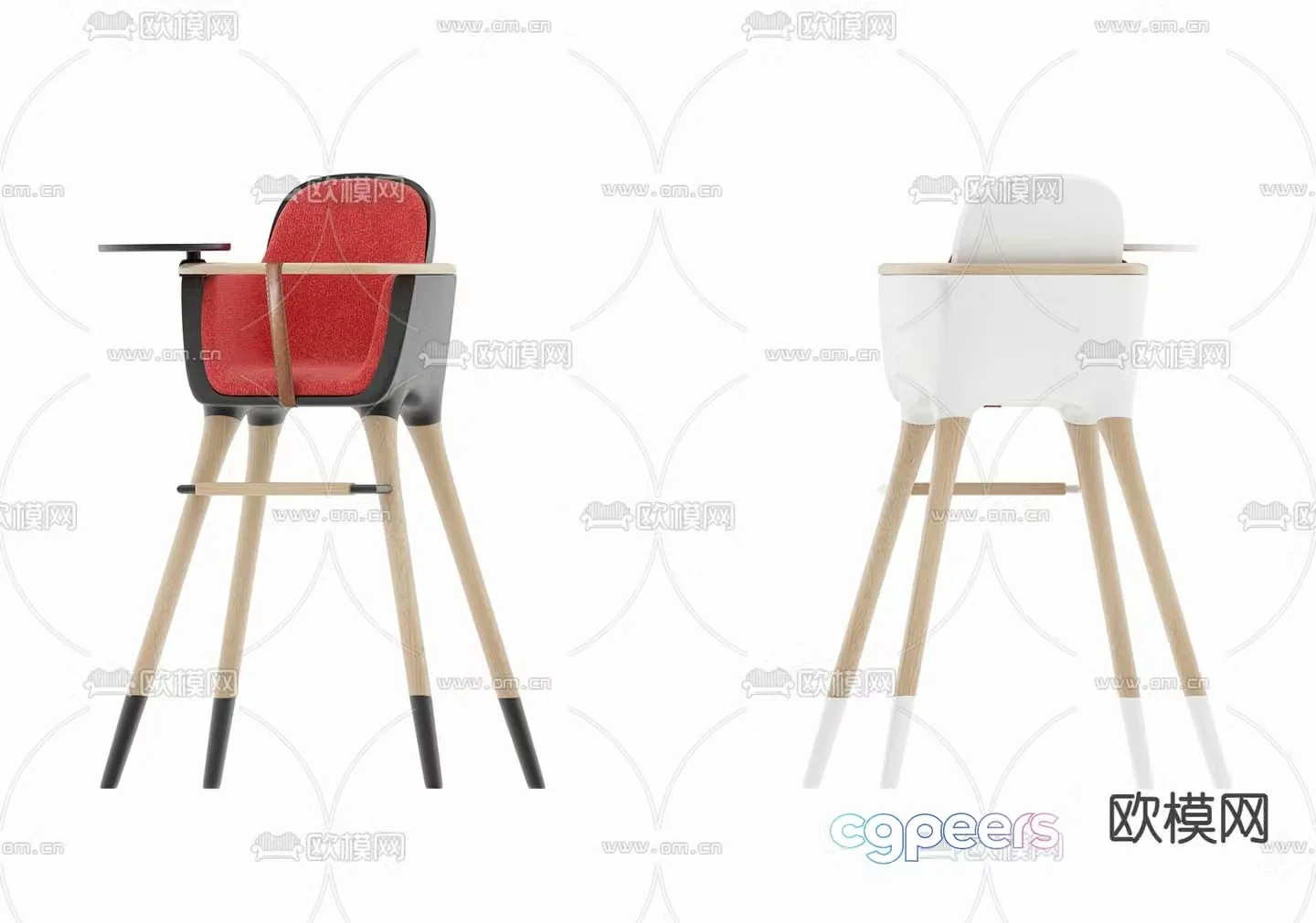 Modern solid wood baby dining chair 3d model