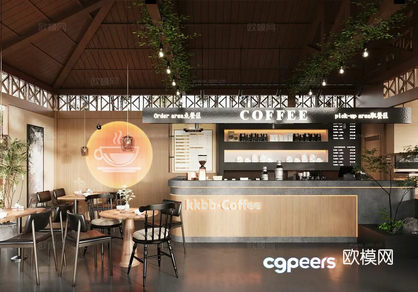 Industrial style milk tea shop cafe 3d model