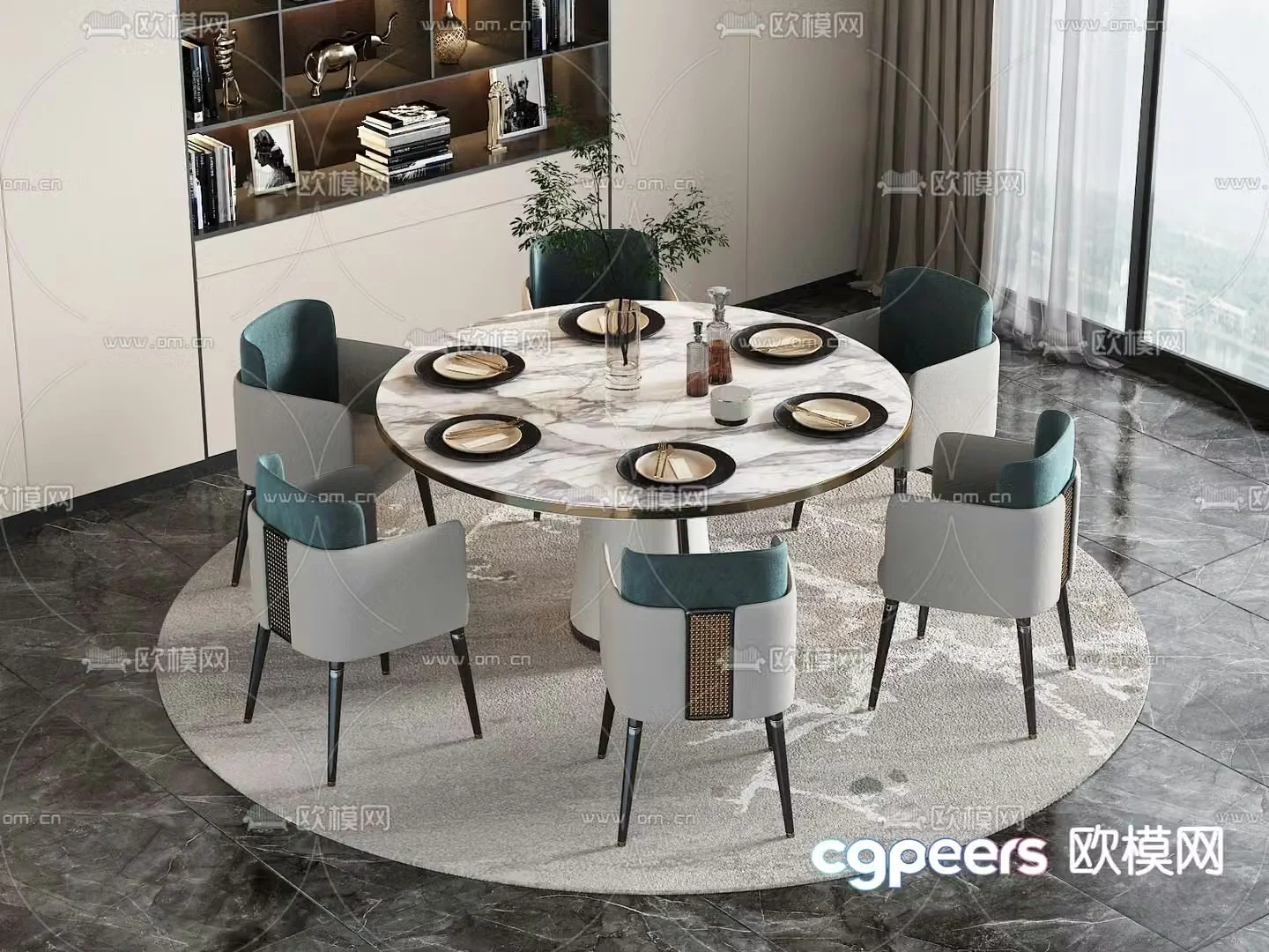 New Chinese dining table and chair 3D model
