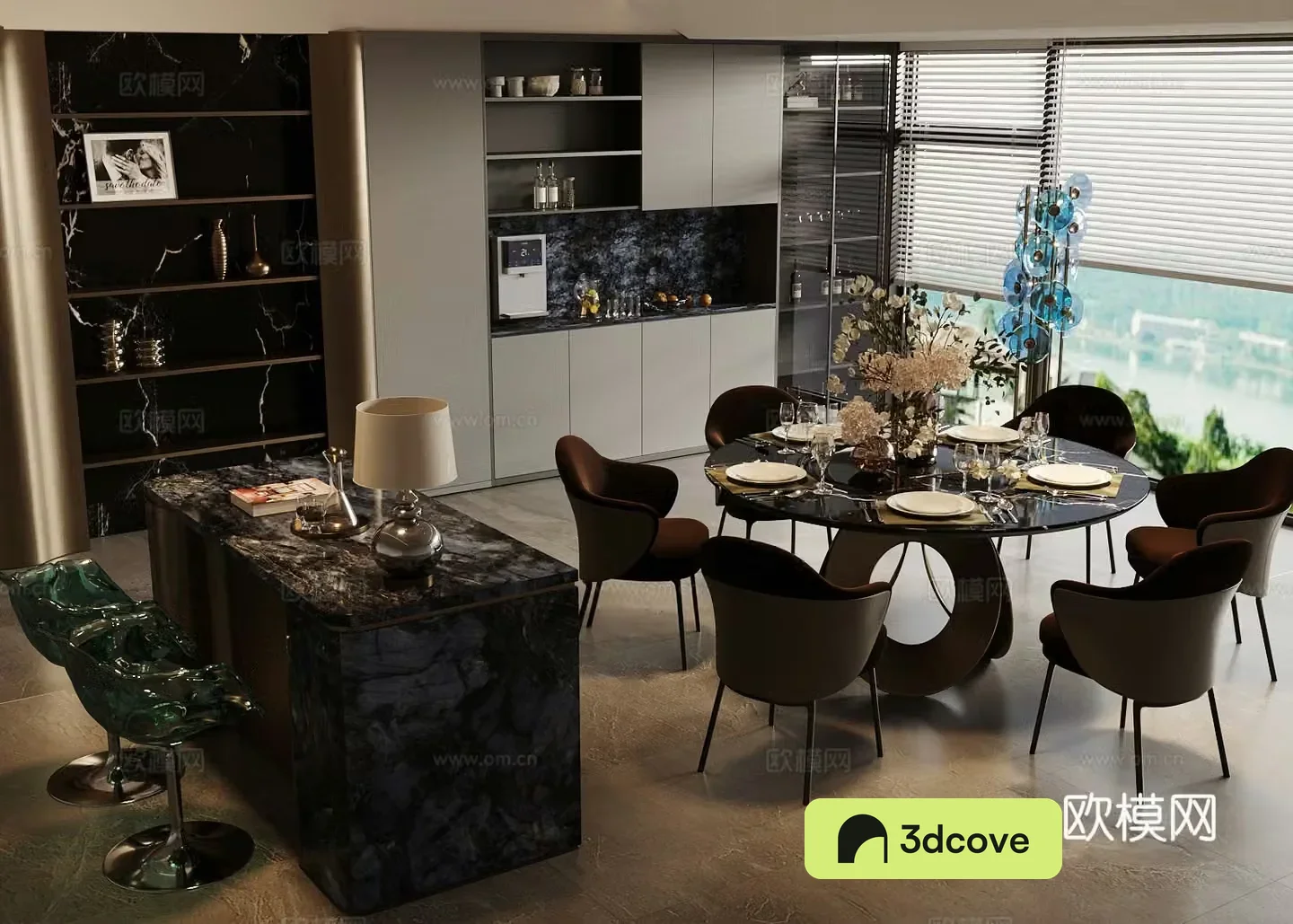 Modern Italian home restaurant Light luxury Italian restaurant Round table restaurant Island restaurant Black white and gray