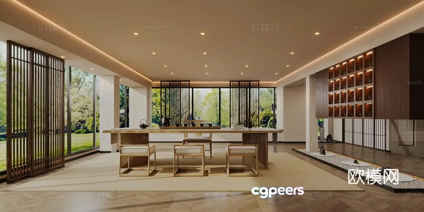 New Chinese-style tea room teahouse tea house medieval style tea room leisure tea room tea table and chair villa tea 3D model