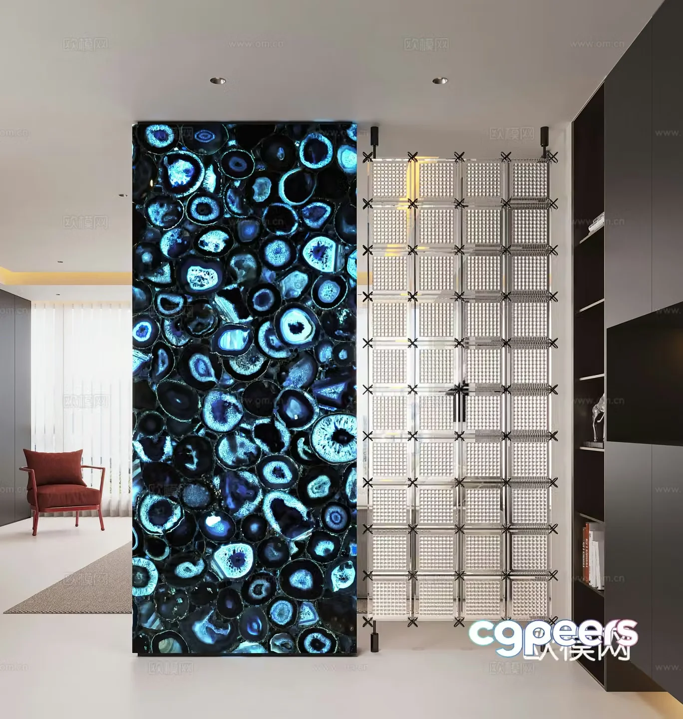 Modern entrance hallway Decorative entrance hall Porcelain partition Entrance entrance hall Translucent stone background 3D model