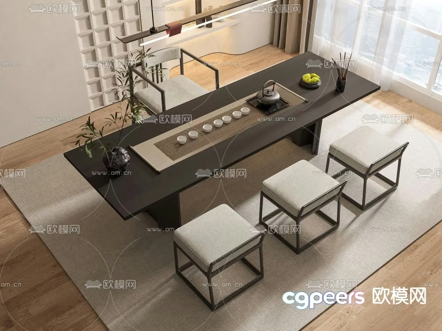 New Chinese style tea table and chairs tea table 3d model