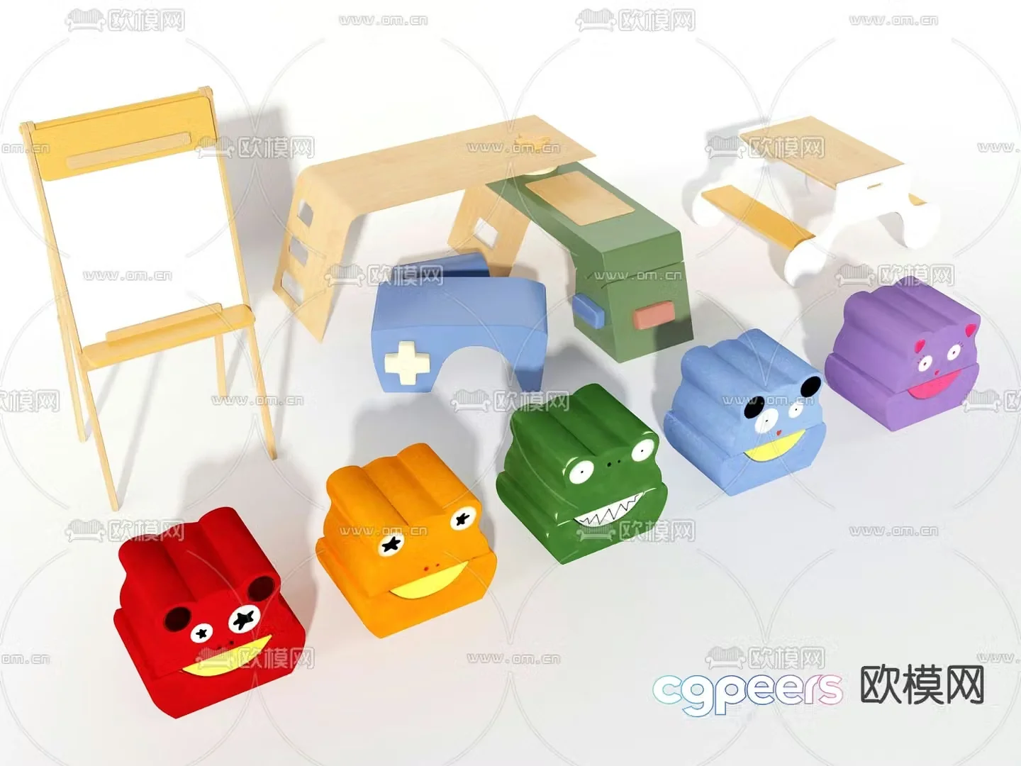 Children’s stool cartoon stool table drawing board 3d model