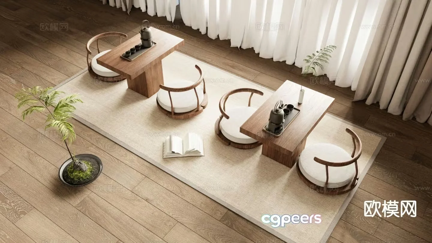 New Chinese Tatami Tea Table and Chair 3D Model