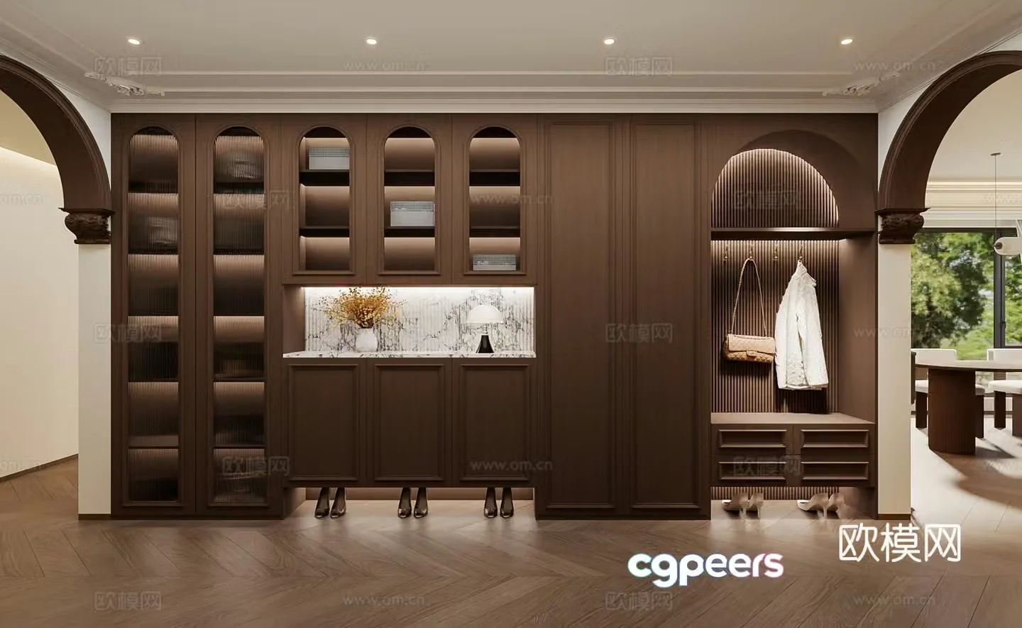 French home entrance shoe cabinet whole wall cabinet customized shoe cabinet 3D model