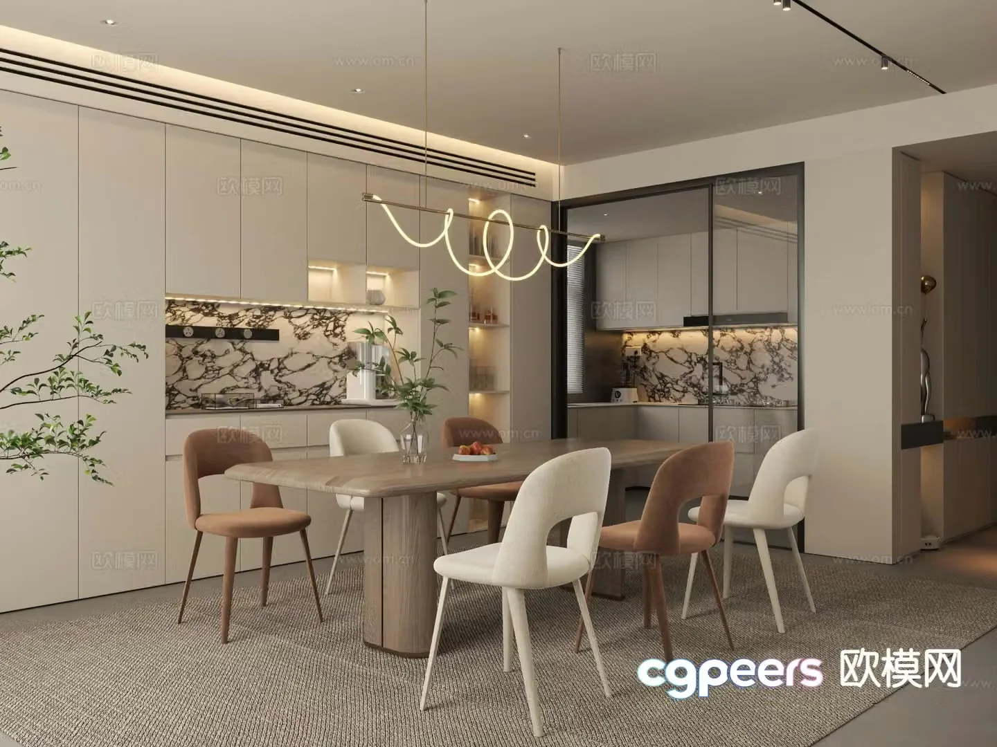 Cream style restaurant 3d model