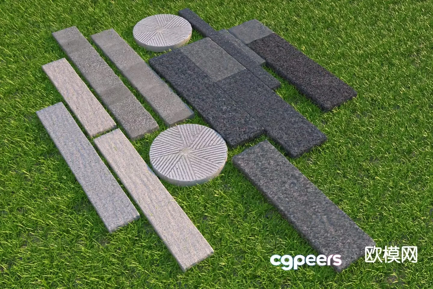 New Chinese style thick stone slab Tingbu garden road paving 3D model