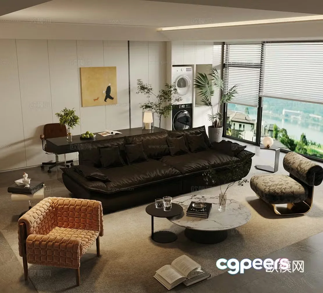 Modern Italian home living room Light luxury Italian living room Sofa coffee table combination High-end gray living room 3D model