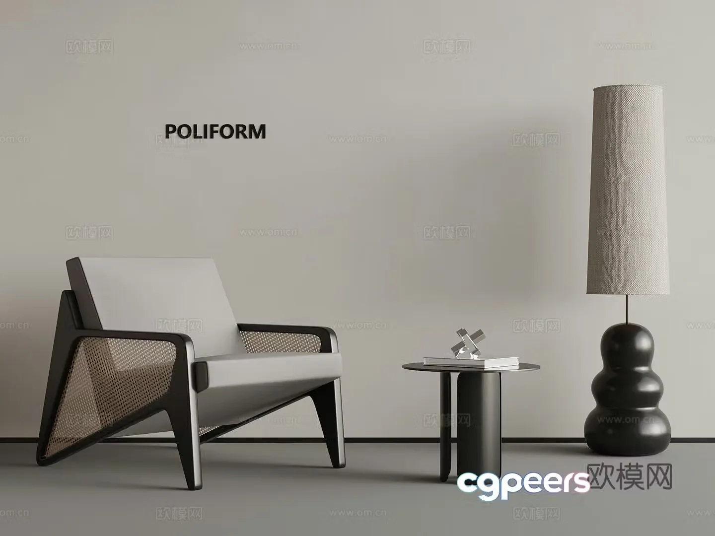 14 French casual chair side table floor lamp 3d model
