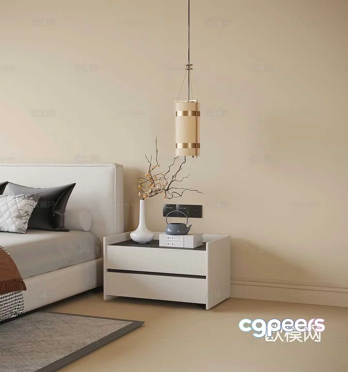 New Chinese style bedside table bedside chandelier 3D model