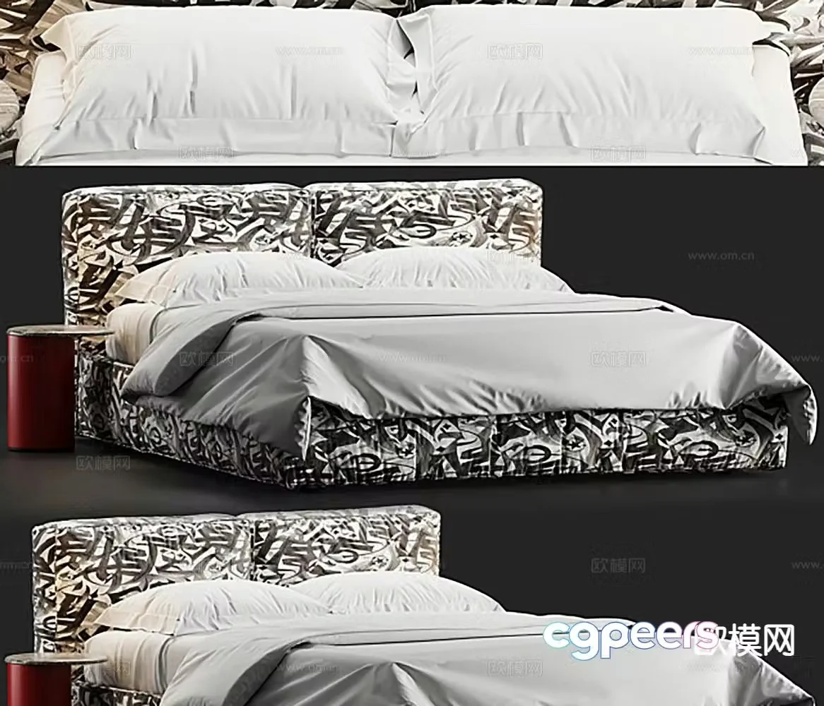 Simple European double bed 3d model
