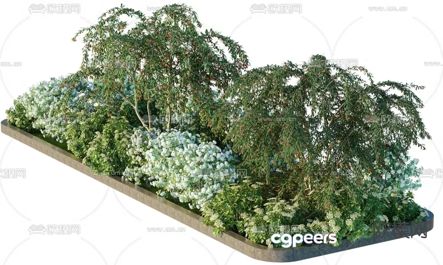 Modern green belt plant pile 3d model