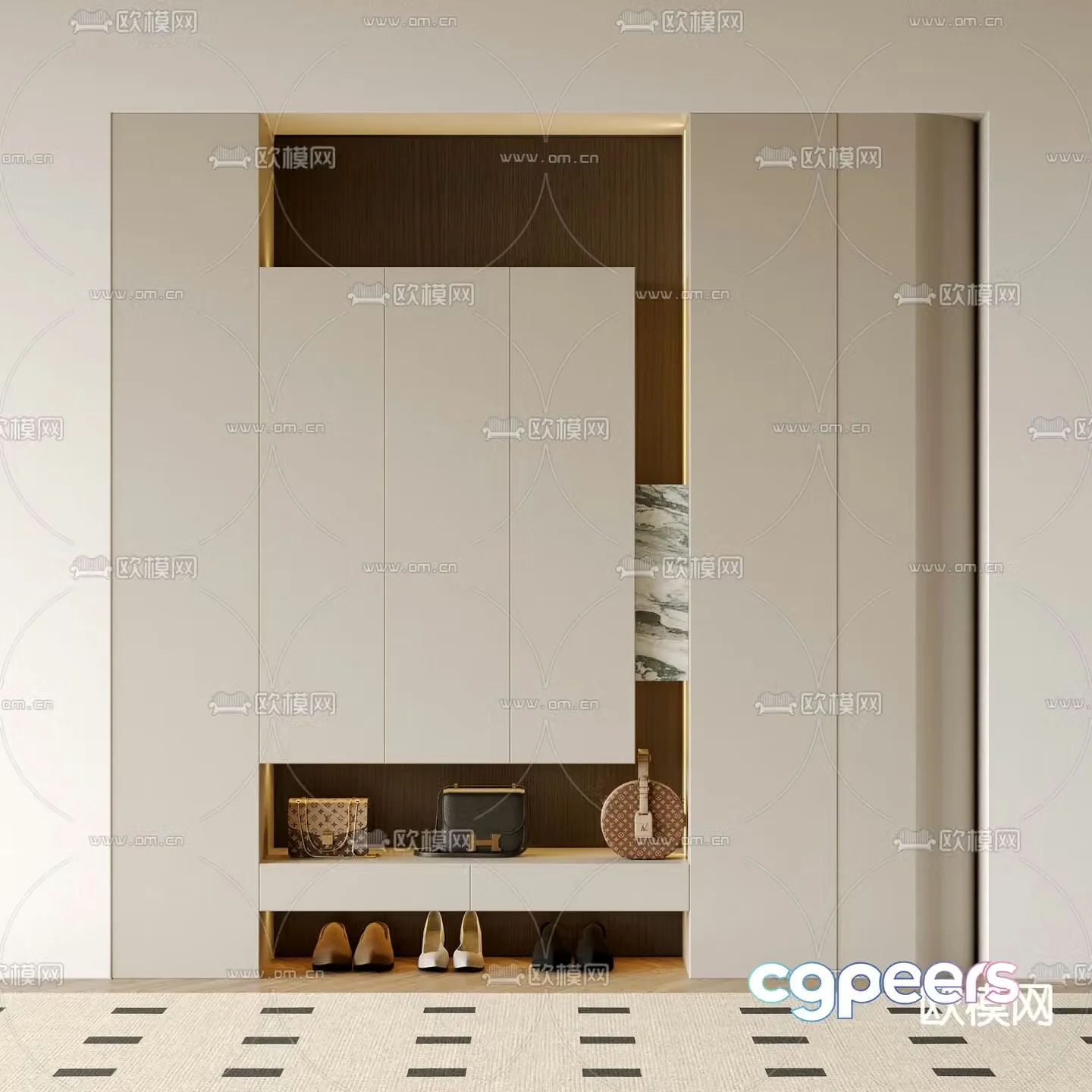 Integrated shoe cabinet 3D model