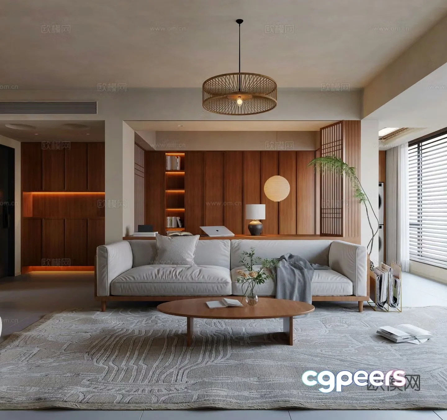 Middle-aged living room combination sofa study desk new Chinese living room living and dining room chandeliers 3D model