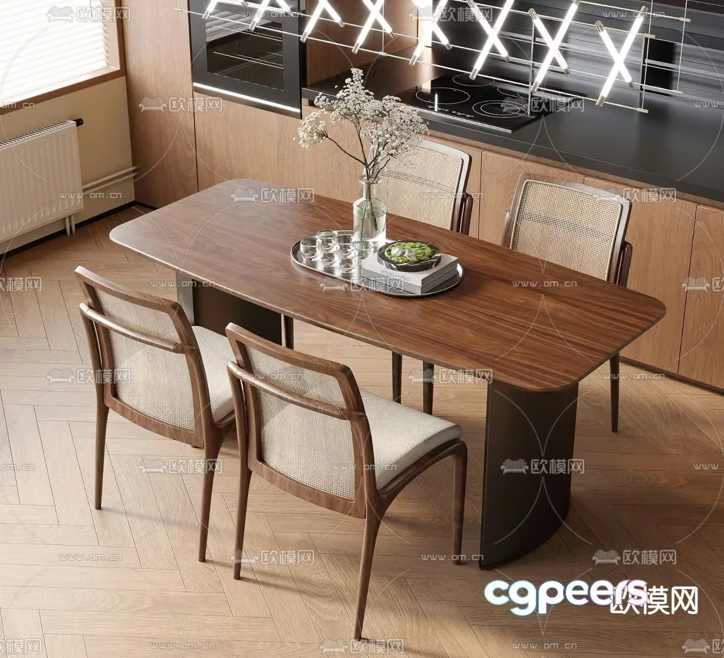 Medieval style dining table and chairs solid wood dining table 3d model