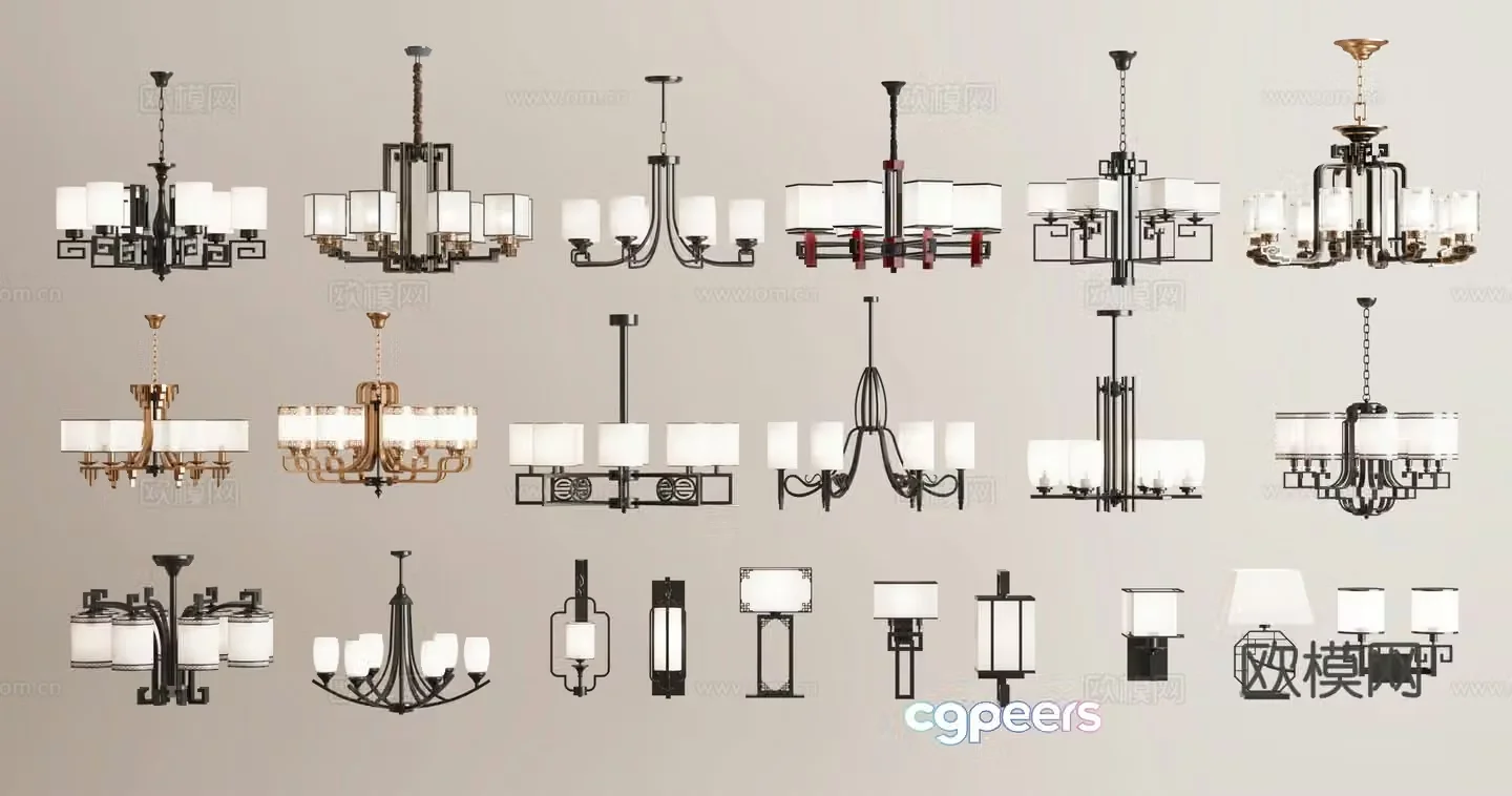 New Chinese style chandelier wall lamp 3d model