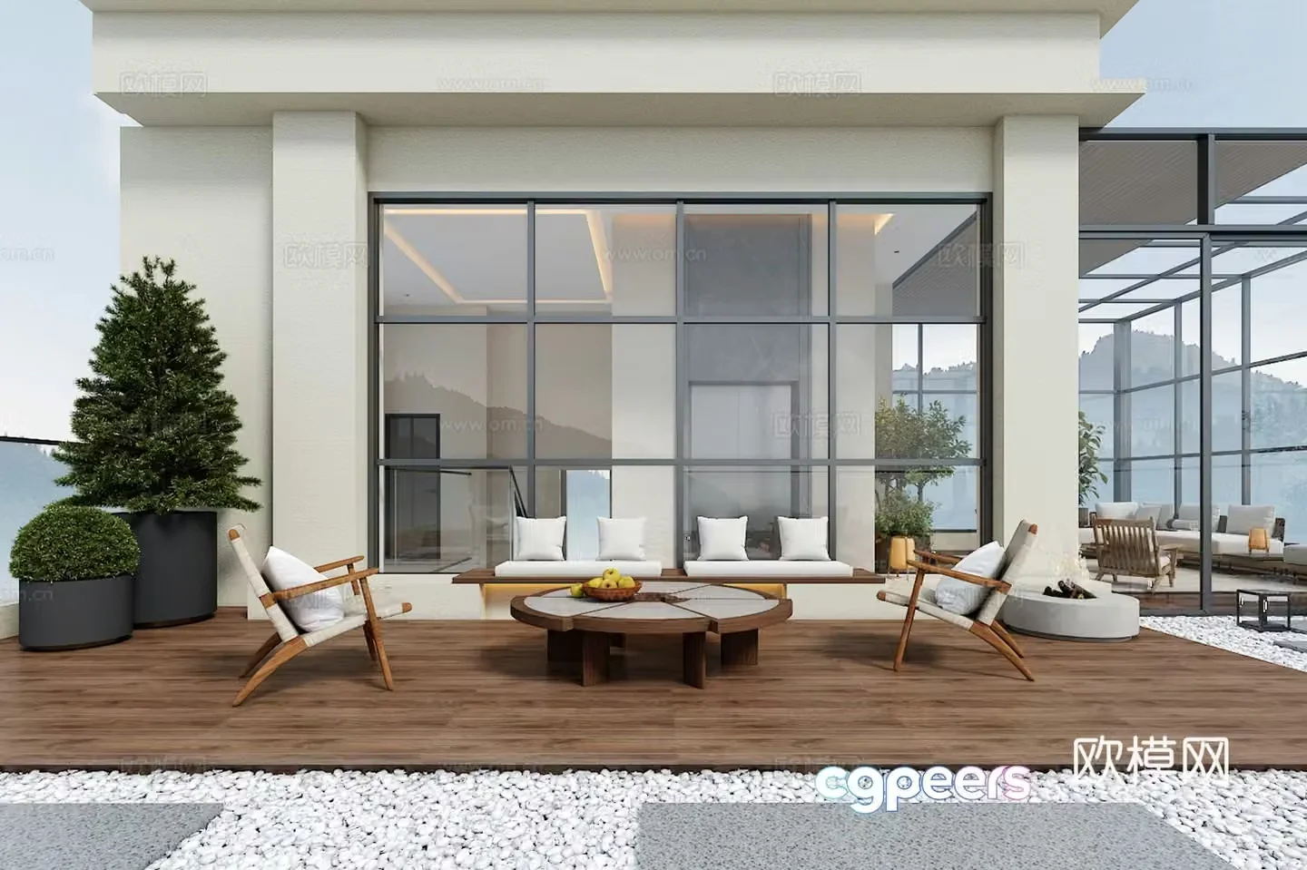 Modern courtyard roof garden sun room 3d model