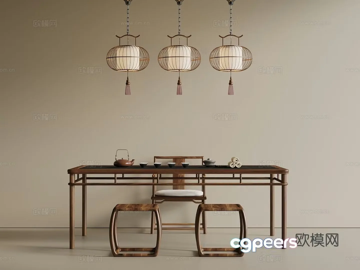New Chinese style medieval tea table tea table big table long table 3D model