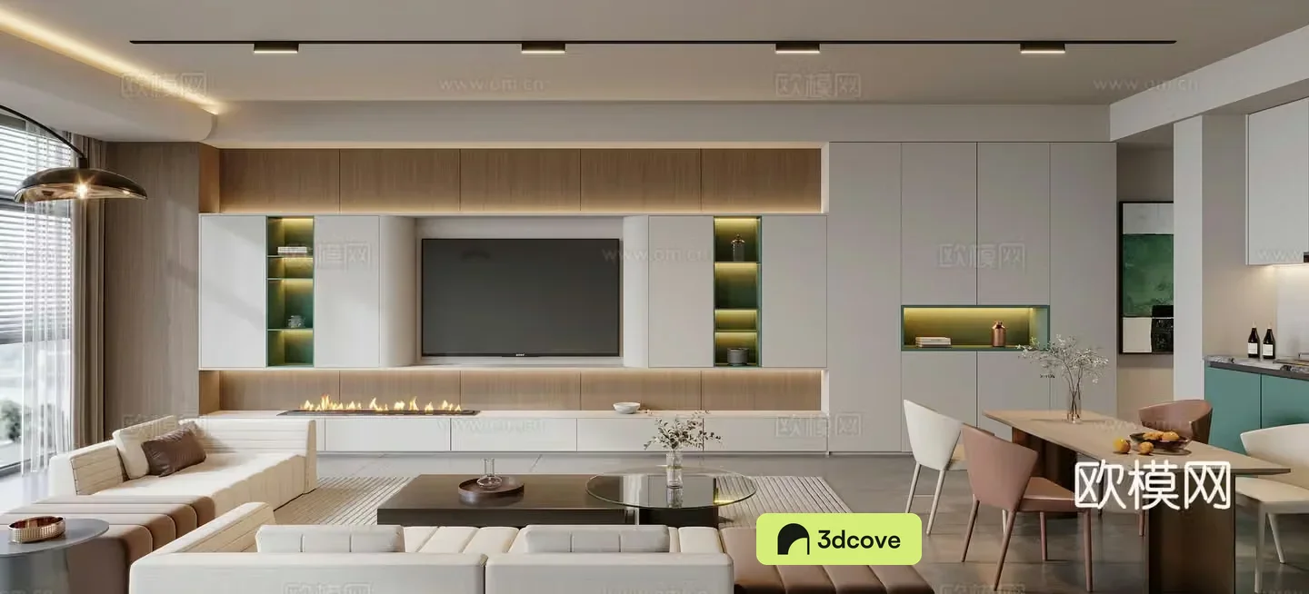 Modern large flat living and dining room