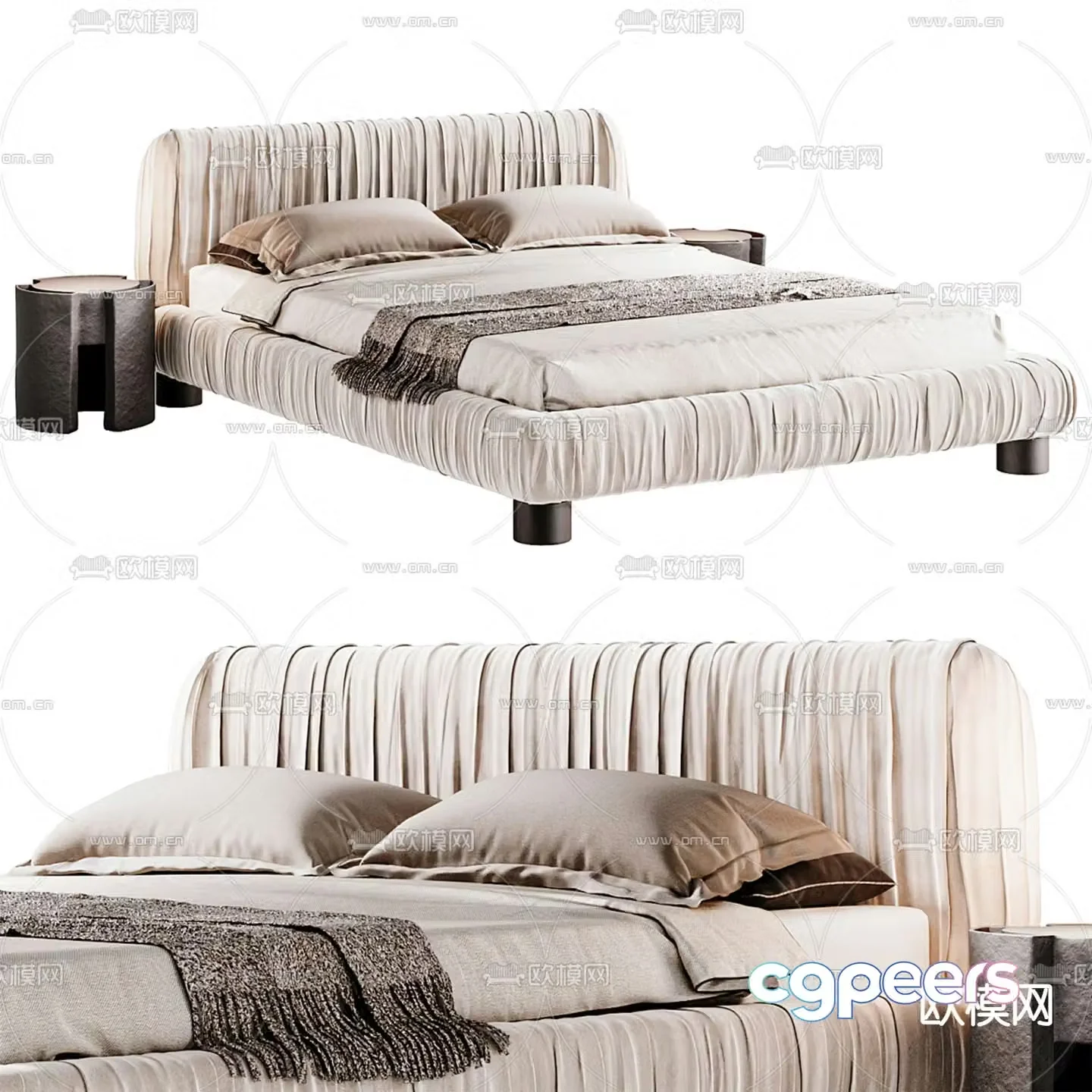 CB2 modern fabric double bed 3d model