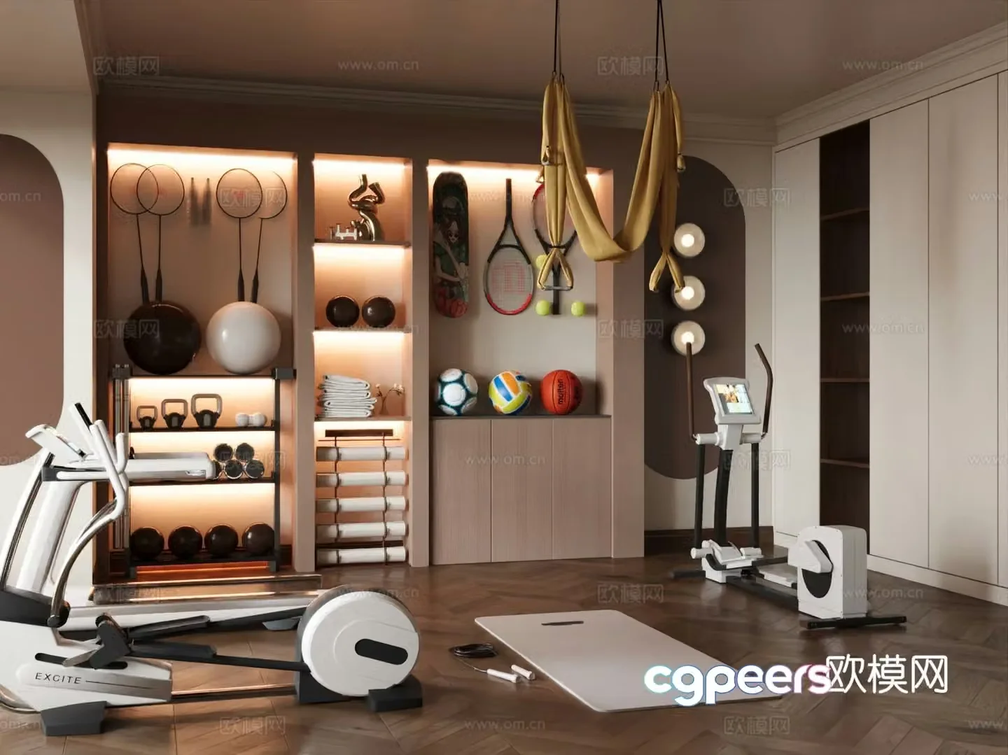 Modern home gym entertainment room 3d model