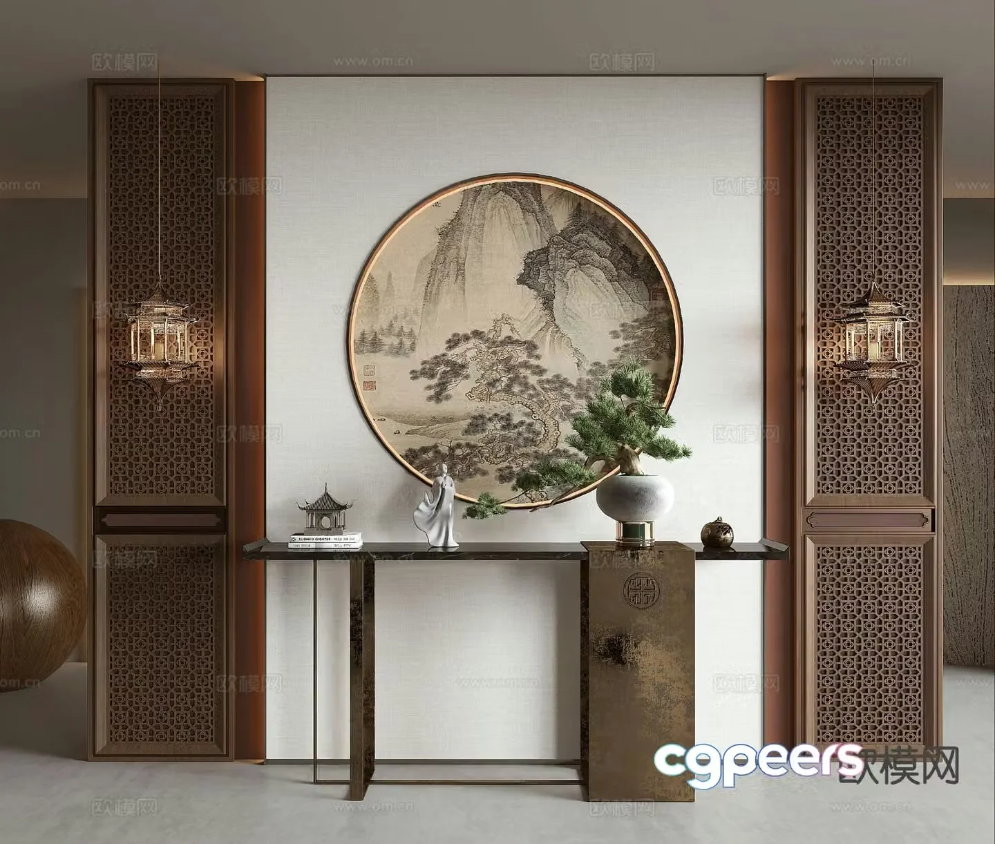 New Chinese style entrance desk Duanjing desk strip 3D model