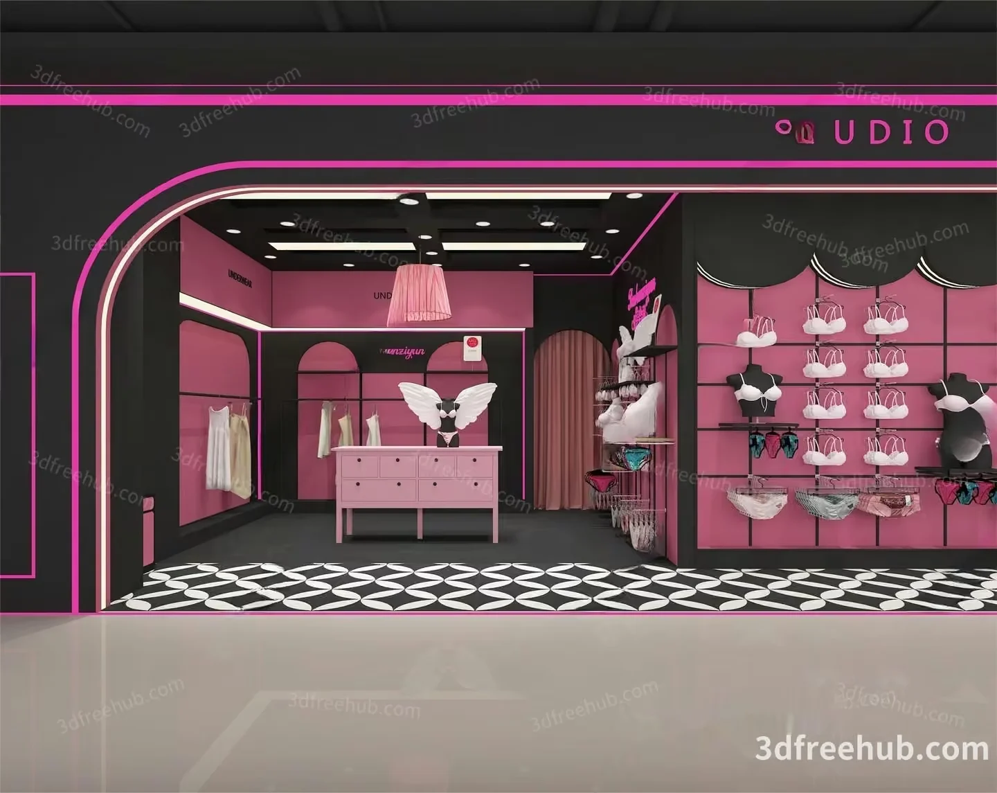 A Pink And Black Clothing Store 3D Model – 23323 – VRAY Render