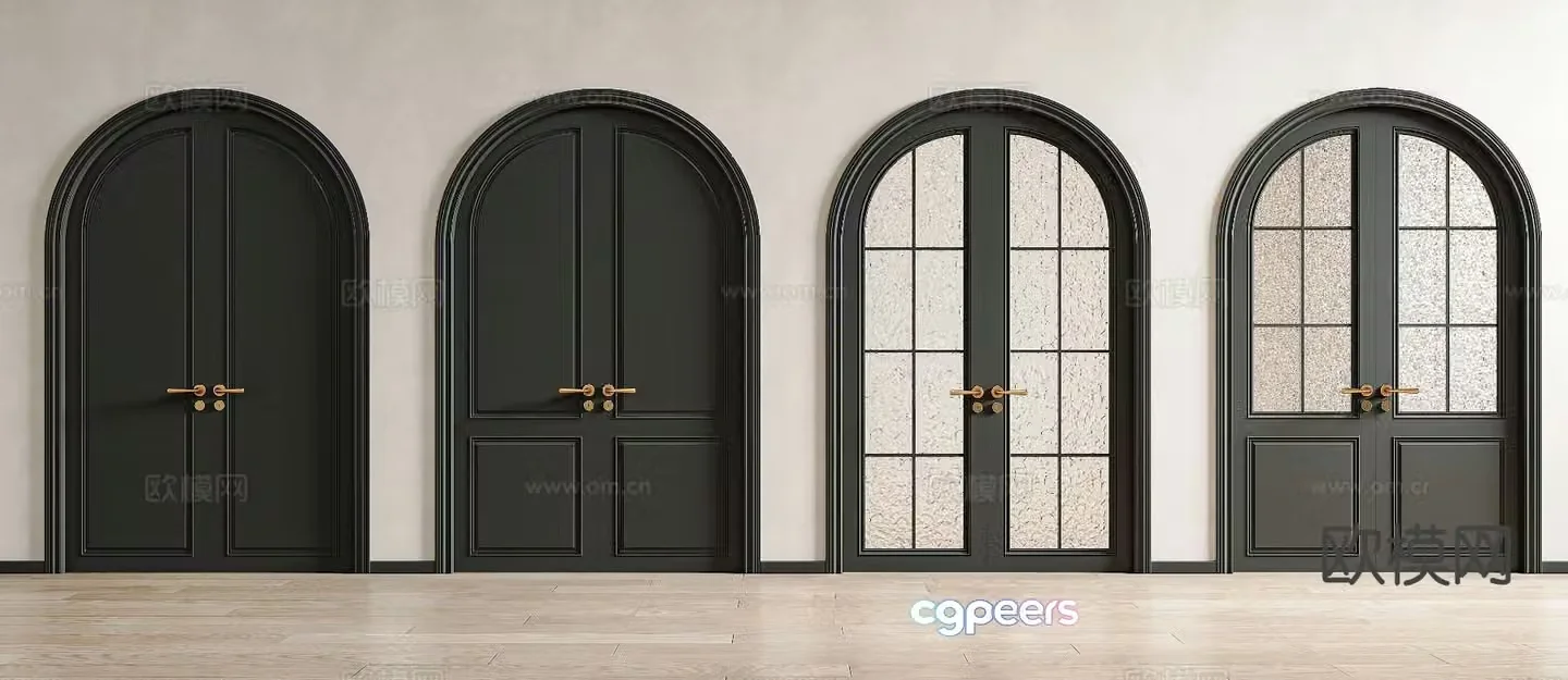 French arch double door glass door 3d model
