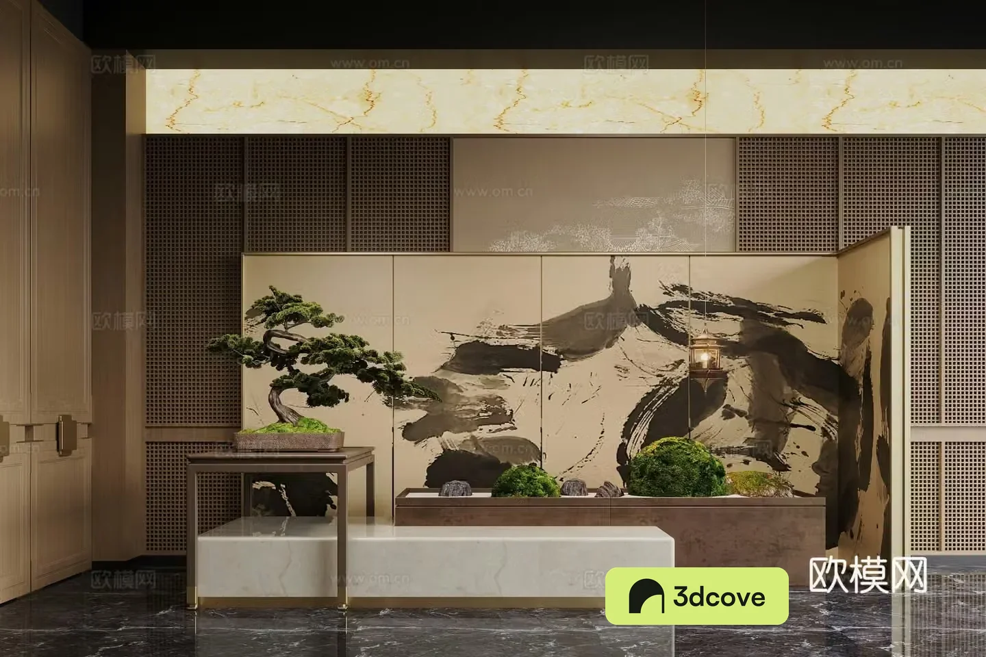 New Chinese style hall floral installation moss plant