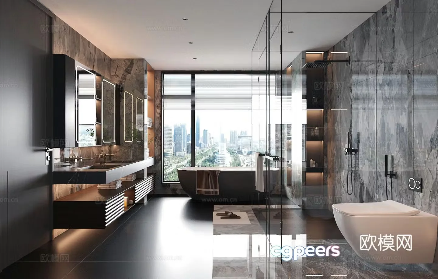Italian light luxury bathroom marble bathroom toilet bathroom toilet sink glass door bathroom 3D model