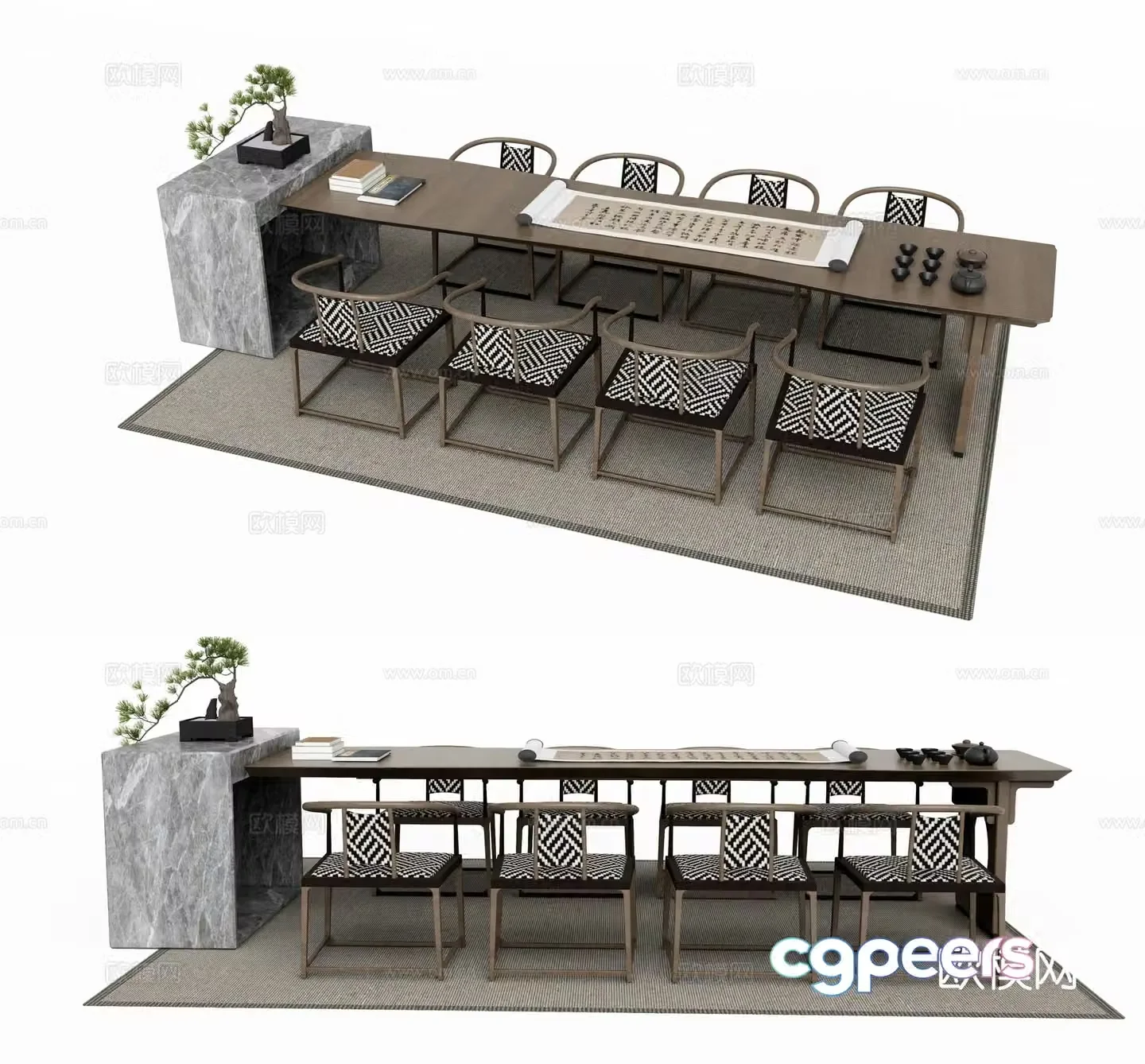 New Chinese style tea table and chairs tea table 3d model