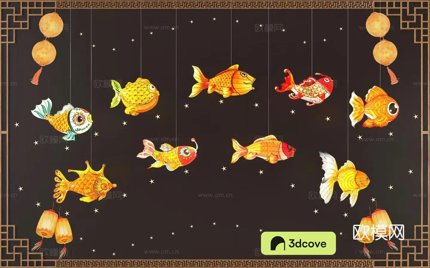 New Chinese style intangible cultural heritage fish lamp beautiful pendant