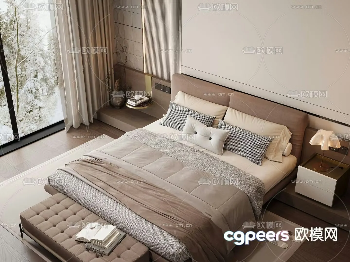 Modern double bed 3d model