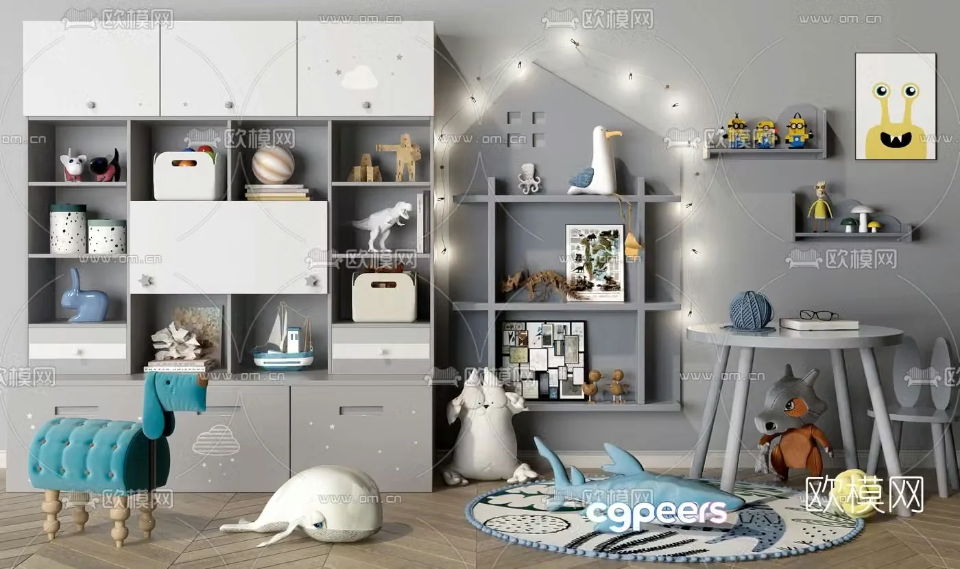 Nordic children’s bookcase children’s table and chair 3d model