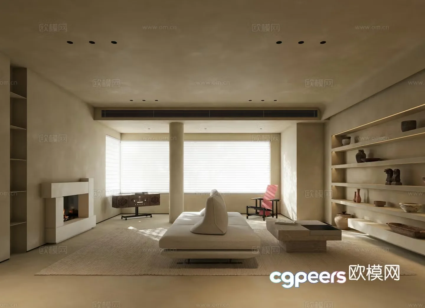 Creamy living room 3d model